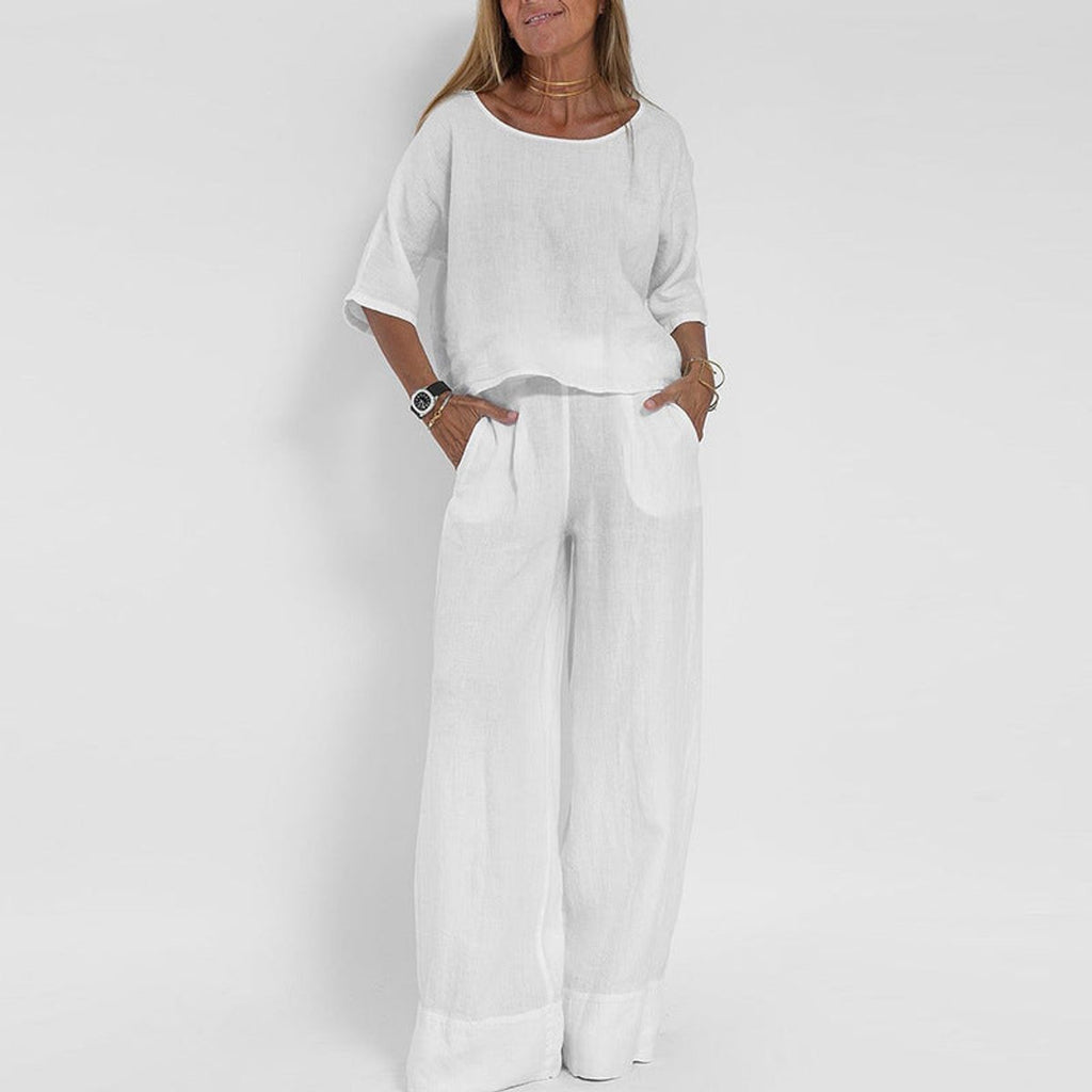 Hannah Young | Relaxed Linen Look Wide Leg Pants Set For Women