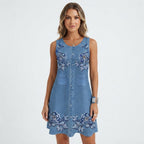 Scarlett Barnes | Denim Floral Print Midi Dress For Women