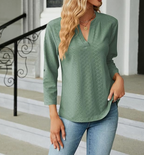 Mackenzie Doherty | V-Neck Blouse With Roll-Tab Sleeves For Women