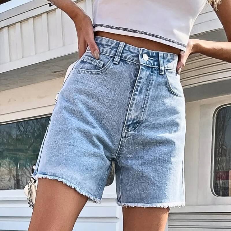 Women's Denim Shorts | High Waist Fray Hem