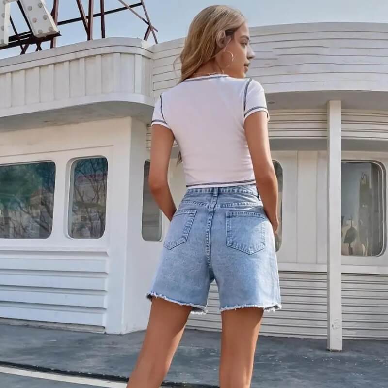 Women's Denim Shorts | High Waist Fray Hem