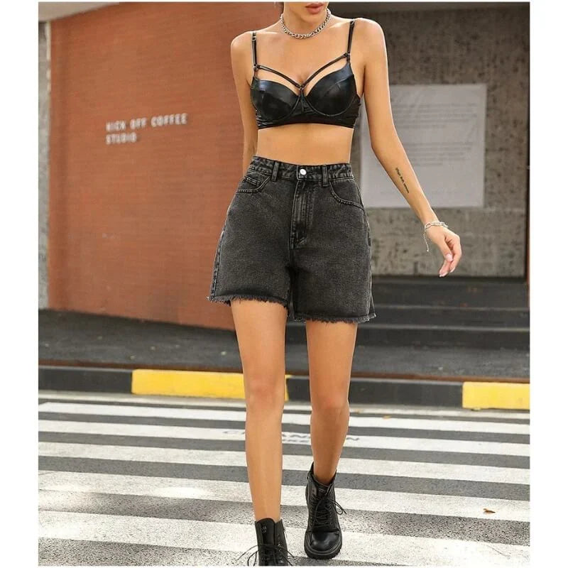 Women's Denim Shorts | High Waist Fray Hem