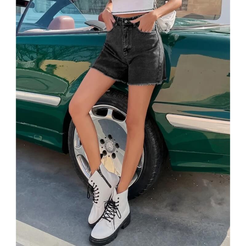 Women's Denim Shorts | High Waist Fray Hem