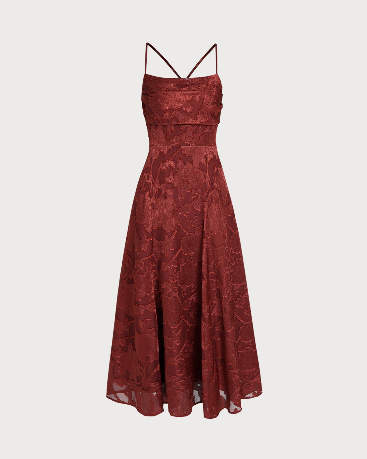 Rosalind | Floral Cross-Back Brick Red Maxi Dress