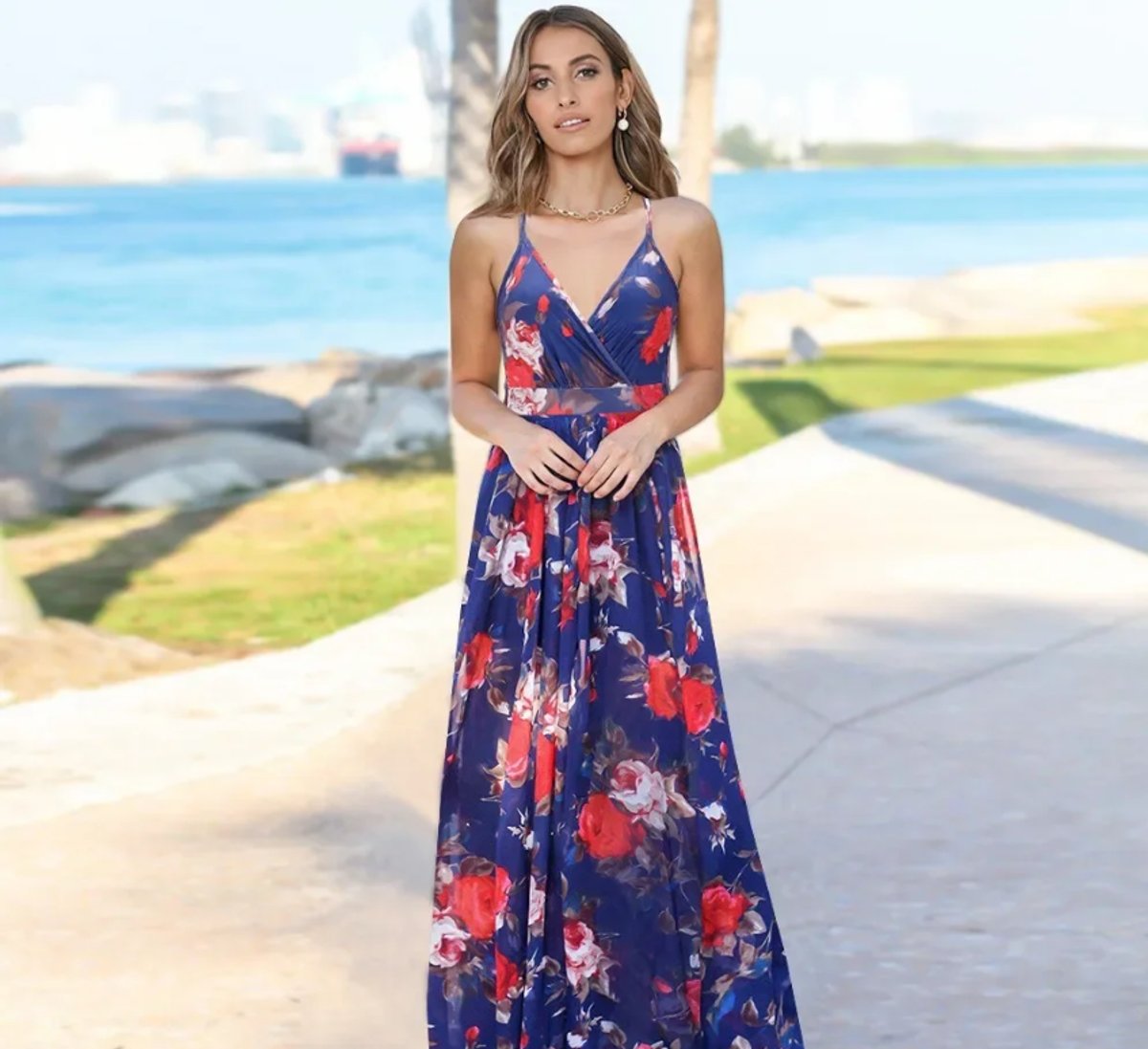Sienna | Women's Floral Halterneck Midi Cocktail Party Dress