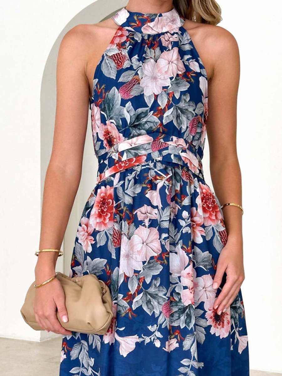 Sienna | Women's Floral Halterneck Midi Cocktail Party Dress
