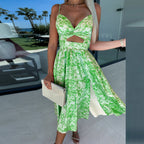 Sienna | Women's High-Slit Cut-Out Cocktail Party Dress V-Neck Midi