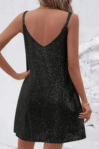 Elegant Black Tie Dress for Women with V-Neckline Cocktail Party Mini Style